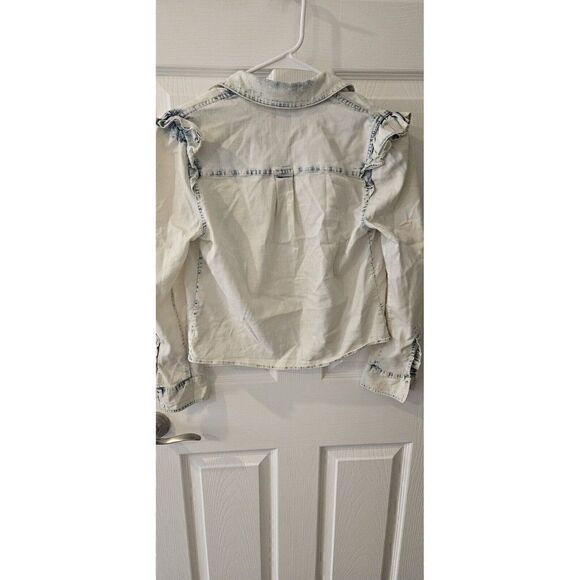 Alice + Olivia Women's Hannah White Ruffled Denim Button-Down Top Size XS - Picture 9 of 9